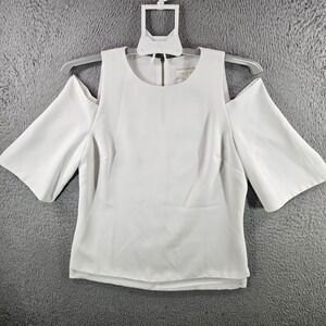 Ted Baker London Womens White Cold Shoulder Blouse Wide Sleeve Gold Zip Top Sz 2